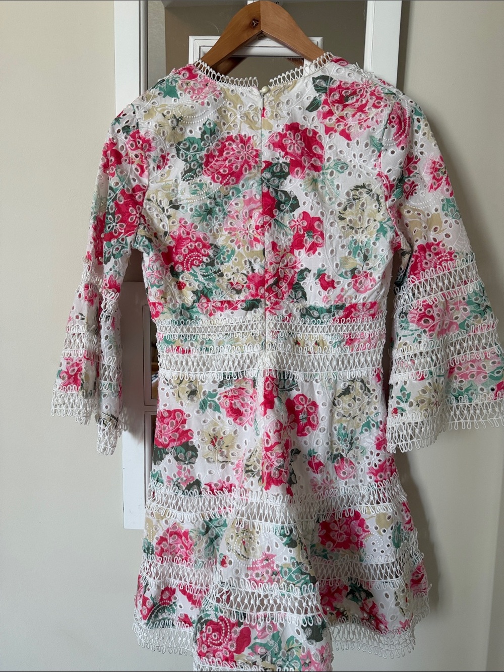Aqua Floral Trim V-Neck Dress - Picture 3 of 4